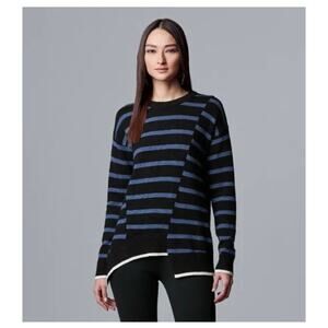 Simply Vera Wang Black Blue Striped Ribbed Asymmetrical Pullover Sweater Size S